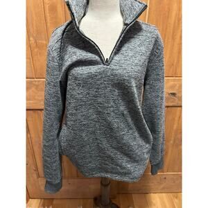 1/4 Quarter Zip Marled Grey Fleece Pull Over Size L